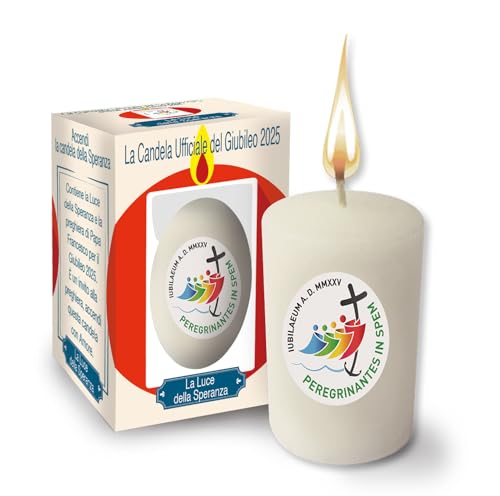 Candela Ufficiale Del Giubileo 2025 - Diametro 4 Cm Altezza 7 Cm - Confezione Con La Preghiera Ufficiale Del Giubileo 2025 Tradotta In 8 Lingue