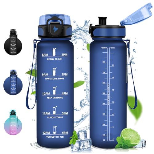 Vikaster Borraccia 1000Ml, Borraccia Motivazionale Con Marcatori Di Tempo, Water Bottle Senza Bpa & Prova Di Perdite, Bottiglia Acqua Sportiva Per Bam
