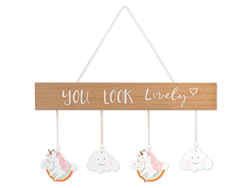 H&H Unicorno Decorazione Appendibile In Legno, 50X27Cm