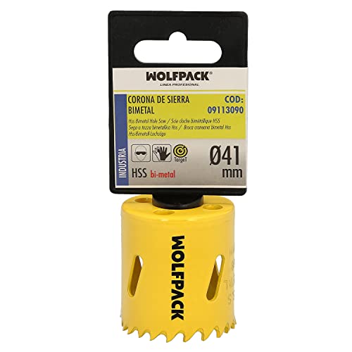 Wolfpack Linea Profesional Corona Sierra Bimetal Ø 41 Mm. Templado Termico, Base Reforzada. Corona Madera, Broca Agujeros Madera, Acero, Hierro, Plas