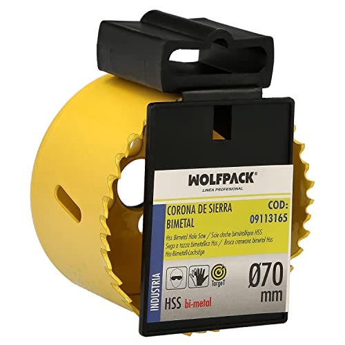 Wolfpack Linea Profesional Corona Sierra Bimetal Ø 70 Mm. Templado Termico, Base Reforzada. Corona Madera, Broca Agujeros Madera, Acero, Hierro, Plas