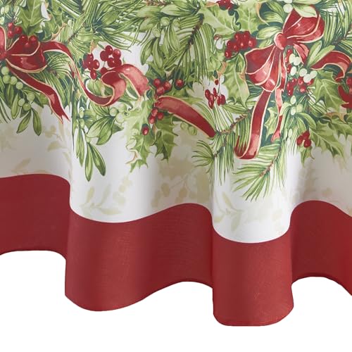 Elrene Home Fashions Holly Traditions - Tovaglia In Tessuto Resistente Alle Pieghe, Rotonda, 177,8 Cm, Multicolore