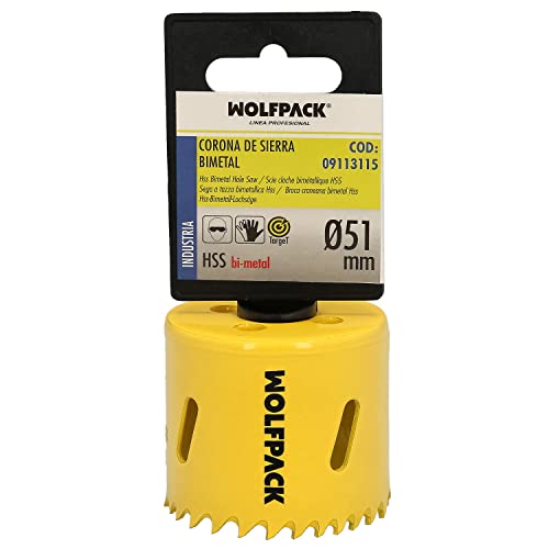 Wolfpack Linea Profesional Corona Sierra Bimetal Ø 51 Mm. Templado Termico, Base Reforzada. Corona Madera, Broca Agujeros Madera, Acero, Hierro, Plas