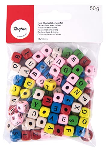 Rayher Dado Legno Lettere, Fsc, Colori Misti, 10X10Mm, Variopinto Misto, Bus Blis 50G, 12243999, Multicolore, Normale