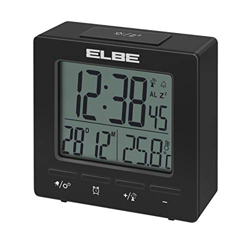 Elbe Termometro Temperatura Interna Compatta Display Lcd 2,55'' Luce Di Fono Sveglia Doppia Funzione Snooze, Nero (Black)