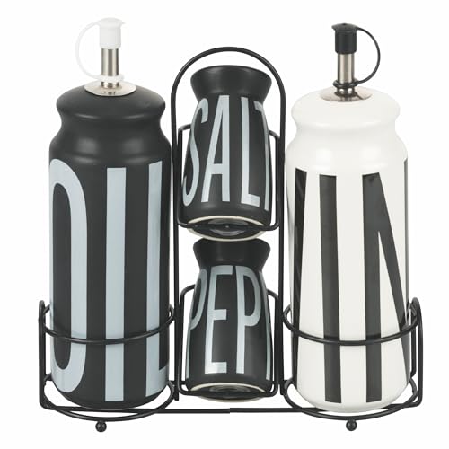 Villa D'Este Home Tivoli Set Olio, Aceto, Sale E Pepe Gres, Stand In Acciaio Inox, Nero, Bigismore