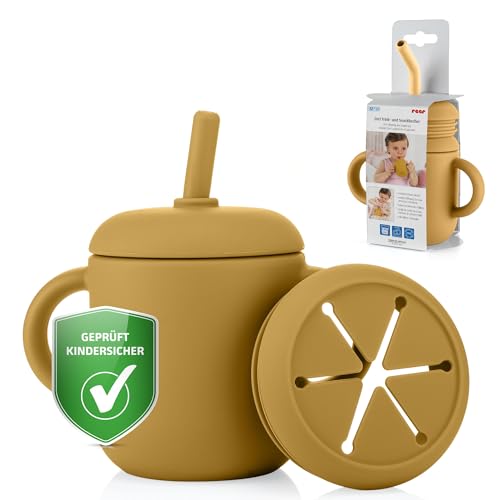 Reer Tazza 2 In 1 Per Neonati E Bambini Piccoli | Pratico Compagno Per Viaggiare | A Prova Di Perdite | Snack Cup | Bicchiere | Giallo