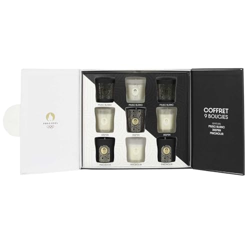 Paris 2024, Cjo6005 - Set Di 9 Candele Profumate Paris 2024 In Cofanetto Art Deco, Prodotto Ufficiale Con Licenza, Profumi: 3 Muschio Bianco, 3 Gelsom