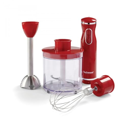 Techwood Tms-9605 Frullatore A Immersione 3 In 1, 600 W, Rosso, 500 Milliliters, Acciaio Inossidabile, 2 Velocità, Multicolore