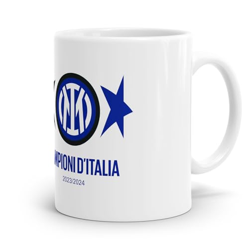 Inter - Tazza Scudetto 2024 In Ceramica, 2 Stelle, Campioni D'Italia, Prodotto Ufficiale Regalo Perfetto Per I Tifosi Nerazzurri