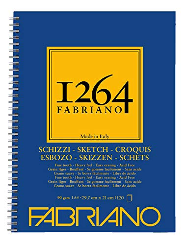 Honsell 19100635 Fabriano Schizzi 1264 - Blocco Da Disegno Con Spirale Longitudinale, 90 G/M², Din A4, 120 Fogli Di Carta Da Disegno In Bianco Avorio