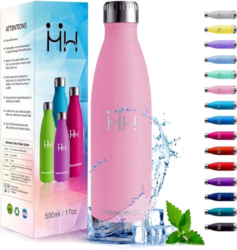 Honeyholly Borraccia Termica, 500Ml Borraccia Acciaio Inox, Borraccia Palestra Senza Perdite & Bpa, Bottiglia Termica Per Scuola, Sport, Lavoro - Beva