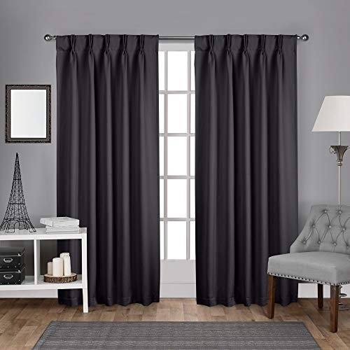Exclusive Home Satin Plissettato Tessuto Oscurante Tab Della Finestra Tenda A Pannello, Paio, Antracite, 52 X 96 Cm