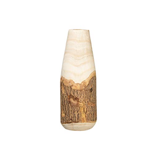 Creative Co-Op Carved Paulownia Wood Vase With Live Edge (Each One Will Vary) Vaso, Marrone