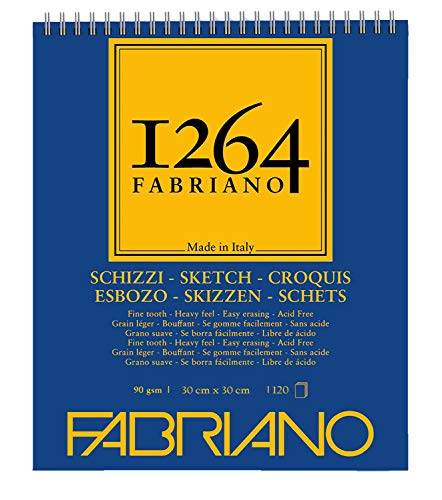 Honsell 19100638 - Blocco Da Disegno Fabriano Schizzi 1264 Con Spirale A Testa, 90 G/M², 30 X 30 Cm, 120 Fogli Di Carta Da Disegno In Bianco Avorio Se