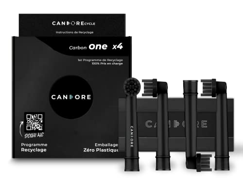 Candore Testine Di Ricambio - Black Carbon Infused 100% Riciclabili, Sbiancamento Naturale, Compatibile Con Spazzolino Elettrici Oral-B