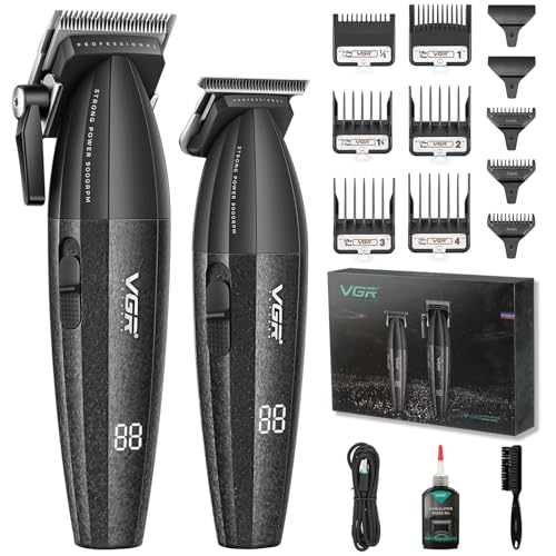 Vgr 640 Tagliacapelli Professionale Per Uomo, Set Di Tagliacapelli E Trimmer Senza Fili, Zero Gap T-Blade, Lama In Ceramica Dlc, Kit Barbiere Di Alta