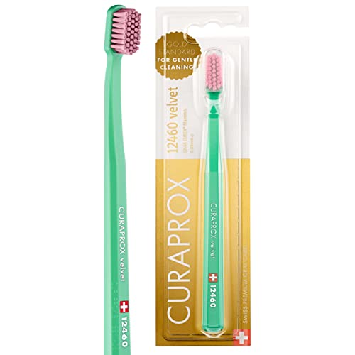 Curaprox Cs 12460 - Spazzolino Da Denti In Velluto, Ultra Morbido, Per Adulti, Con Setole 12460 Super Morbide, Colore: Verde Chiaro/Rosa