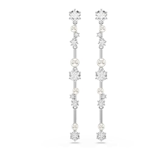 Swarovski Orecchini Pendenti Constella, Perla Di Cristallo, Tagli Rotondi, Bianco, Placcato Rodio