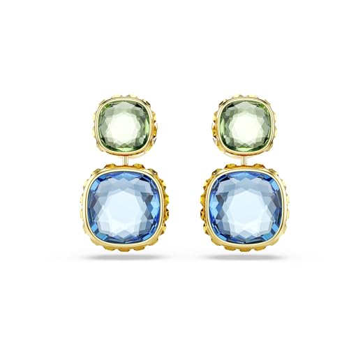 Swarovski Orecchini Pendenti Chroma, Taglio Cuscino, Multicolore, Placcato Color Oro