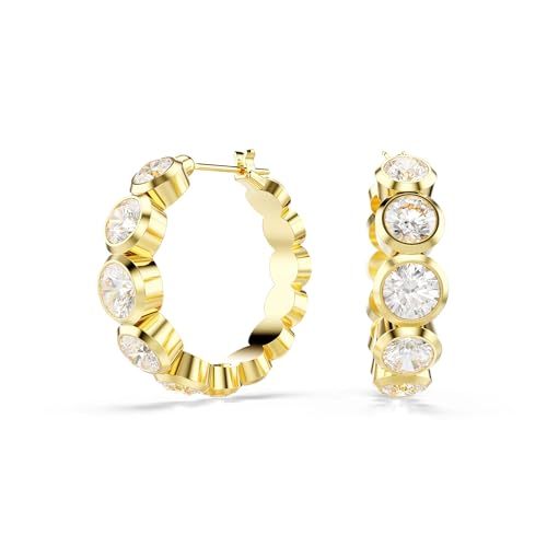 Swarovski Orecchini A Cerchio In Legno, Taglio Rotondo, Bianco, Placcato Color Oro