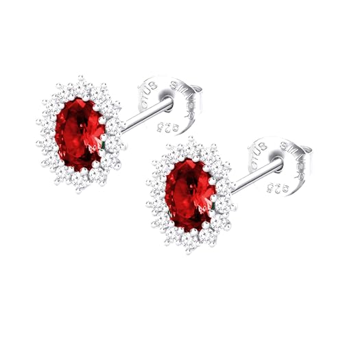 Clous D'Oreilles Lotus Silver Marguerite Oxyde Rouge