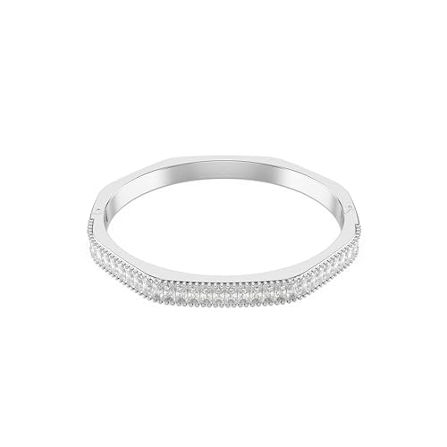 Swarovski Bracciale Rigido Matrix, Taglio Baguette, Bianco, Placcato Rodio