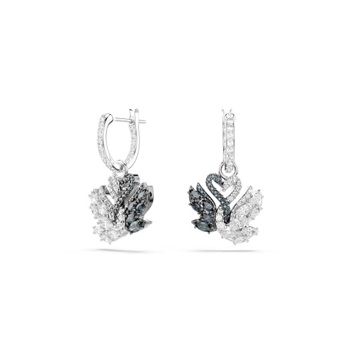 Swarovski Orecchini Pendenti Swan, Cigno, Nero, Placcato Rodio