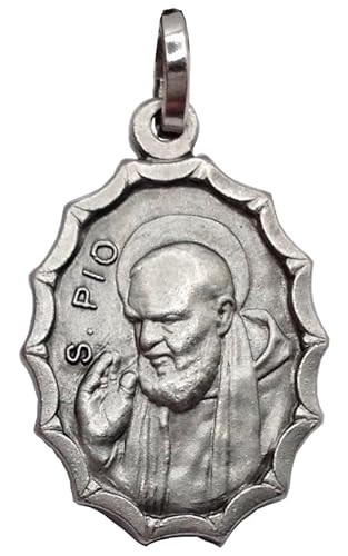 Medaglia Ovale In Argento 925 Di San Pio Da Pietrelcina (Padre Pio) / Santa Maria Delle Grazie - Realizzata In Alto Rilievo - 100% Made In Itlay