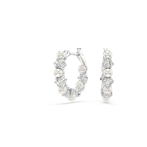 Swarovski Orecchini Pendenti Matrix, Perla Di Cristallo, Taglio Rotondo, Bianco, Placcato Rodio