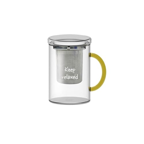 Wd Lifestyle - Tisaniera In Vetro Borosilicato 420Ml Con Manico Colorato E Scritta Decorativa