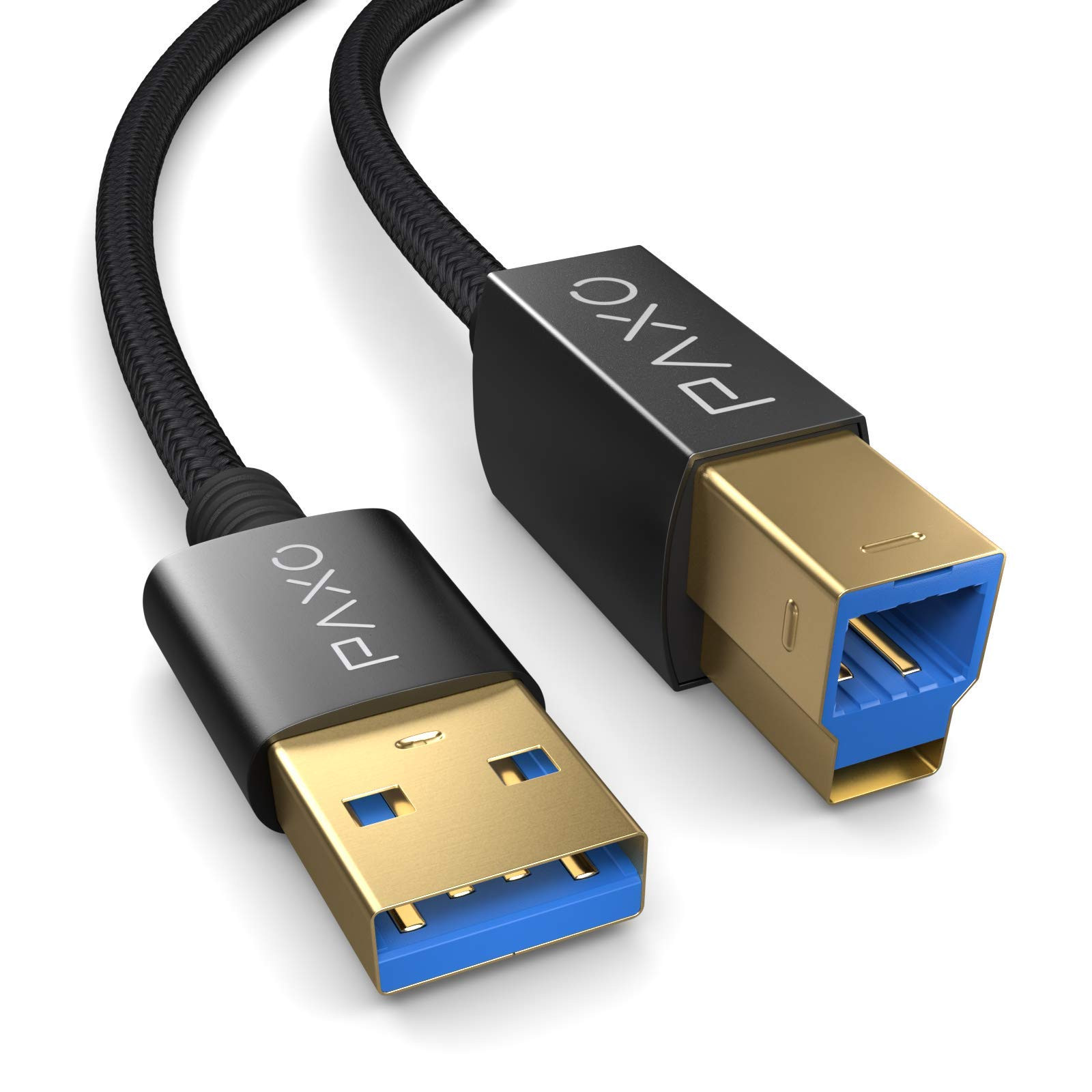 PAXO Cavo stampante USB 3.1 (USB 3.0) in nylon da 2 m, nero, da USB A (a3v)