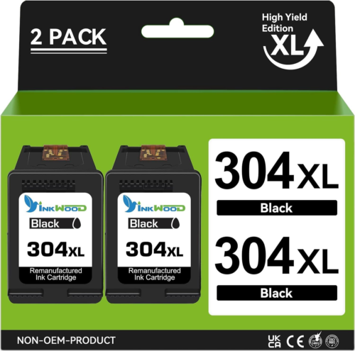 Inkwood Remanufactured per HP 304 304XL Cartucce Stampante 2 Pack Nero per...