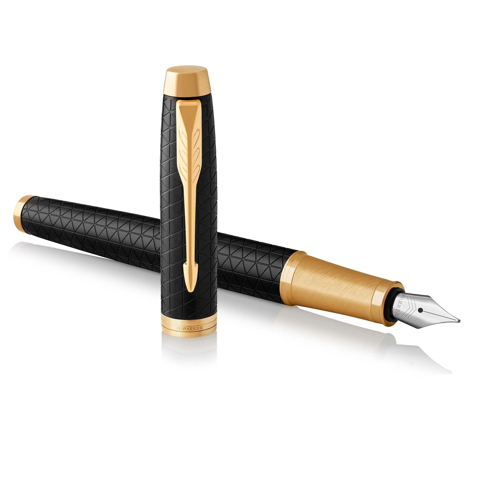 PARKER IM Fountain Pen, Premium Black, Medium Nib with Blue Ink Refill (1931653)