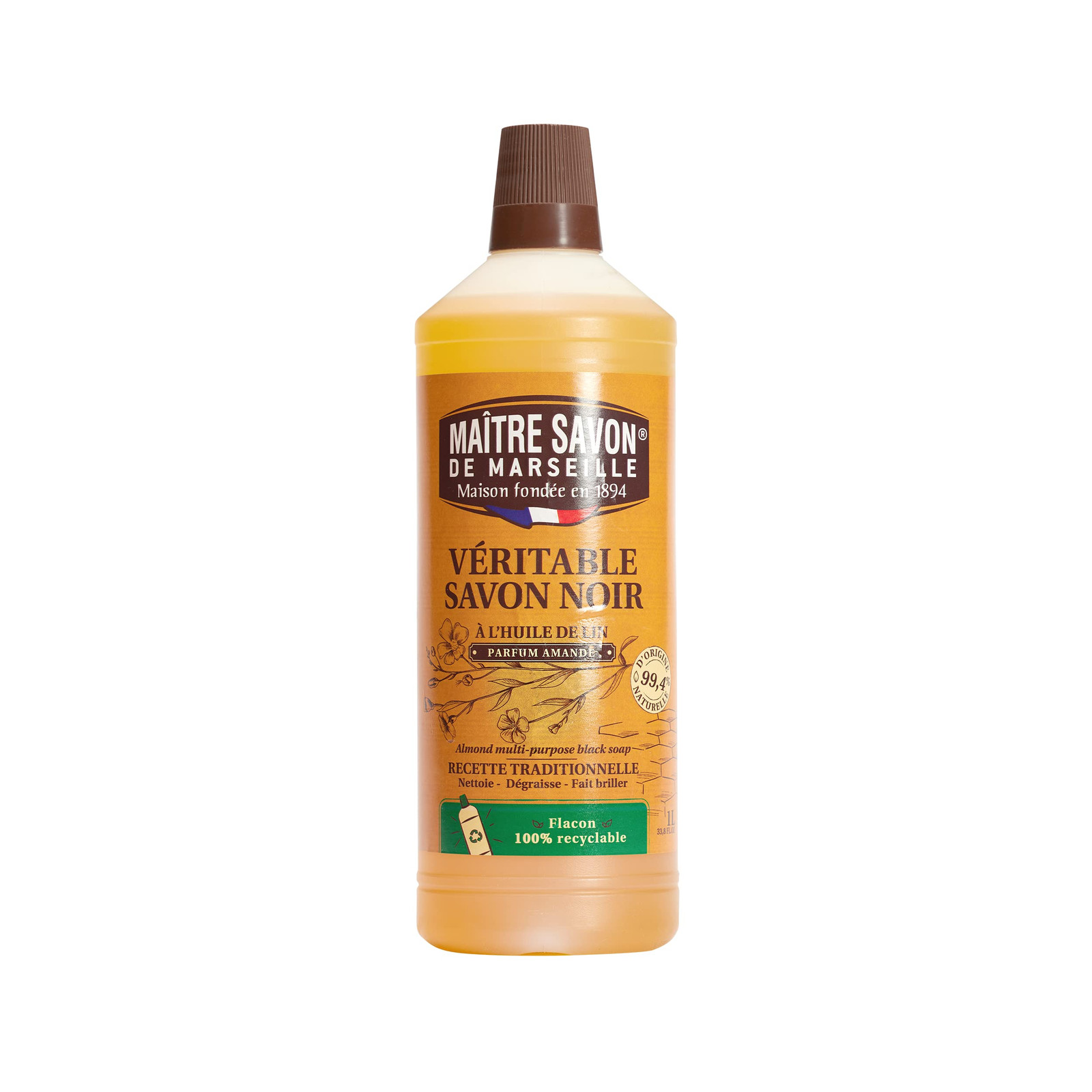 Maitre Savon de Marseille - Sapone nero liquido con olio di lino - 1L (c6K)