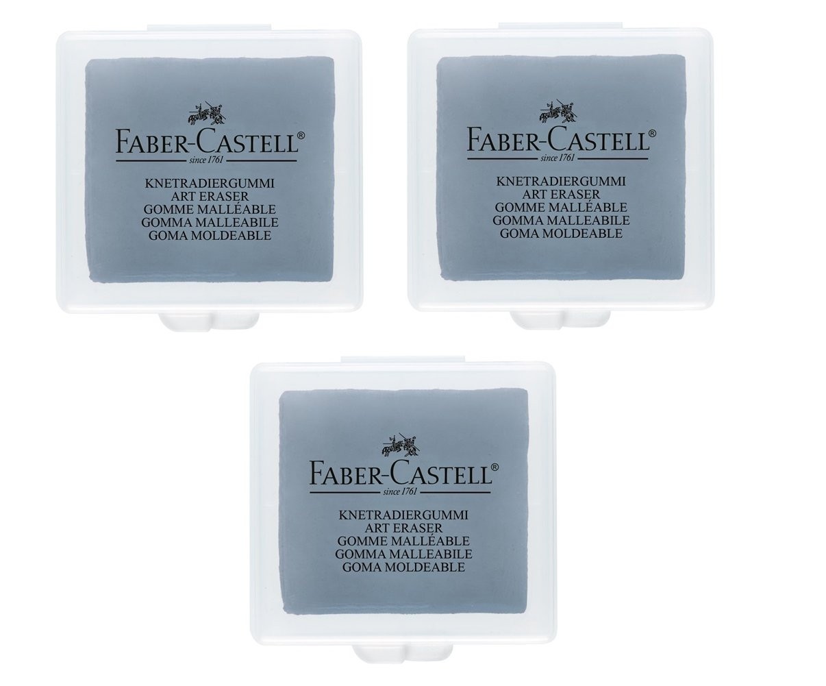 FABER-CASTELL Lot de 3 Gommes modélable Mie de Pain ART ERASER 7020 Gris (g4O)