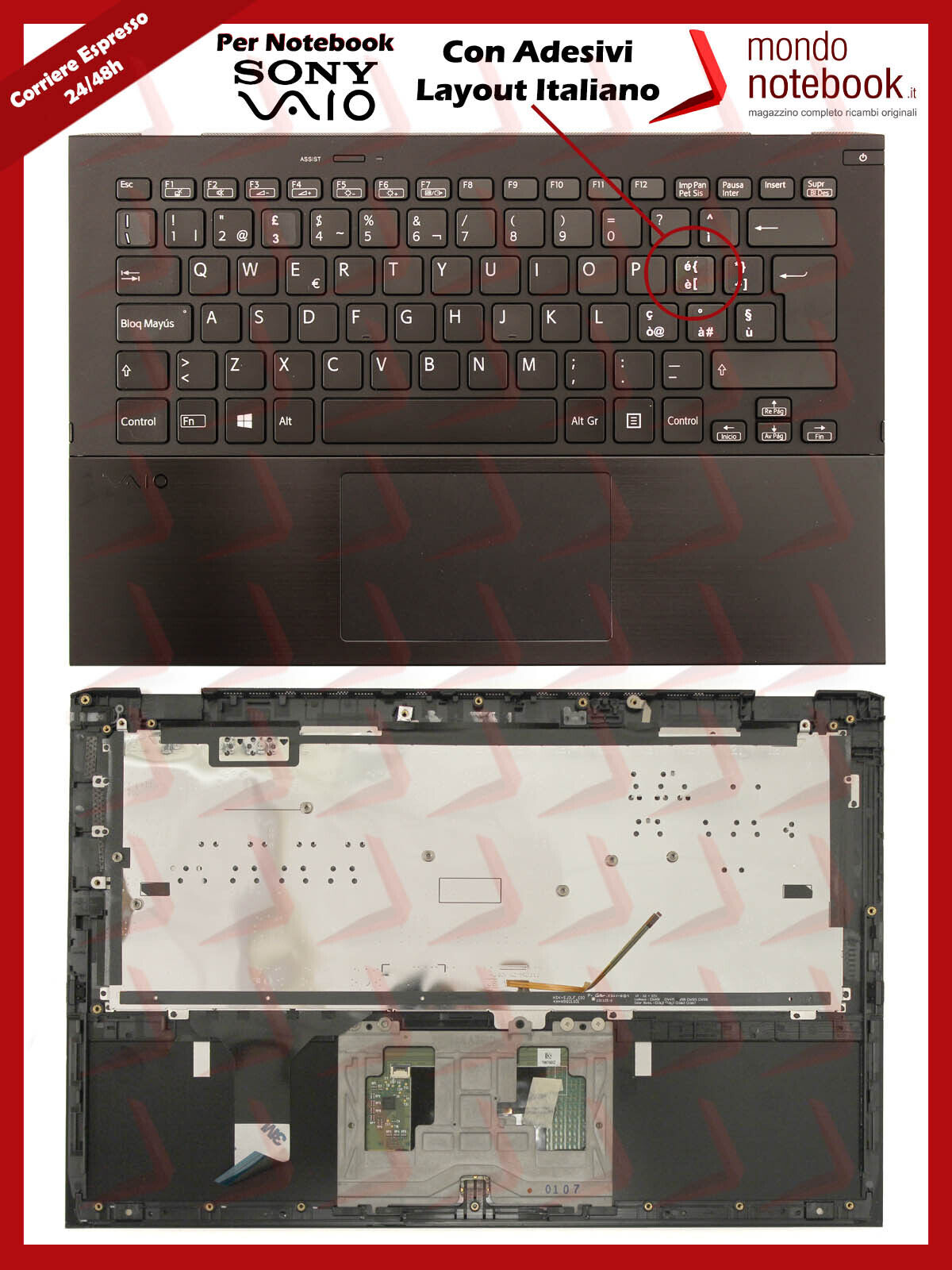 Tastiera con Top Case SONY Vaio Pro 13 SVP13A SVP132 SVP1321 (RETROILLUMINATA) c