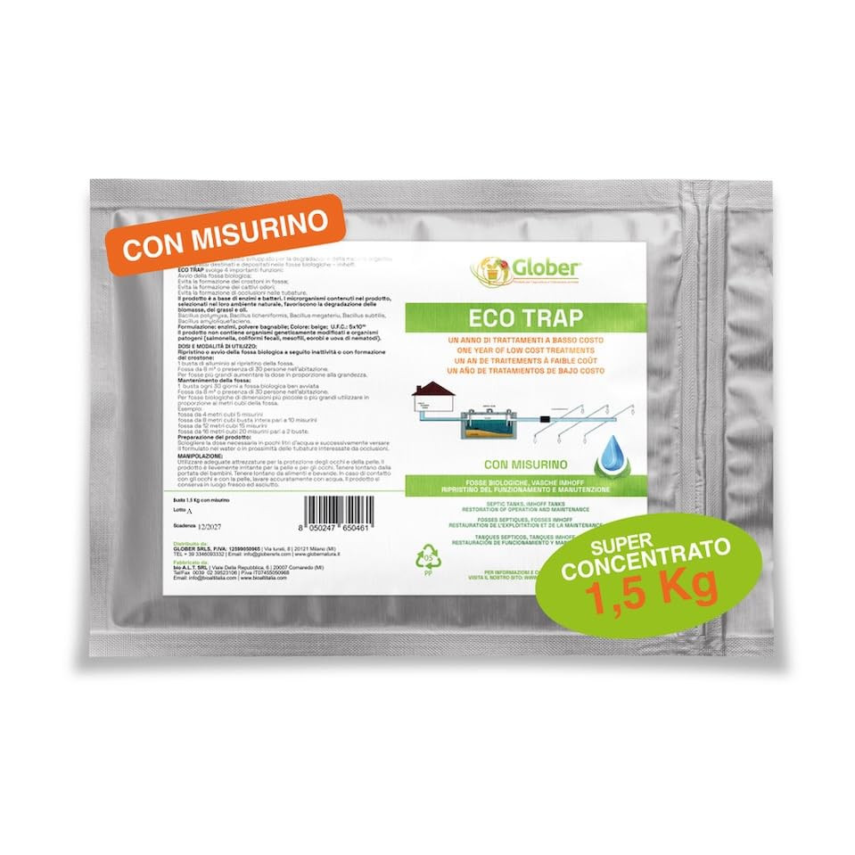ECO-TRAP Septic Tank 1,5 Kg - Enzimi per Fosse Biologiche con Dosatore - (x5x)
