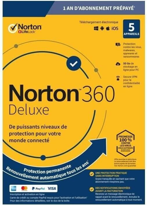 Software Antivirus Symantec Norton 360 Deluxe 5 Dispositivi 50GO Versione Box Fr