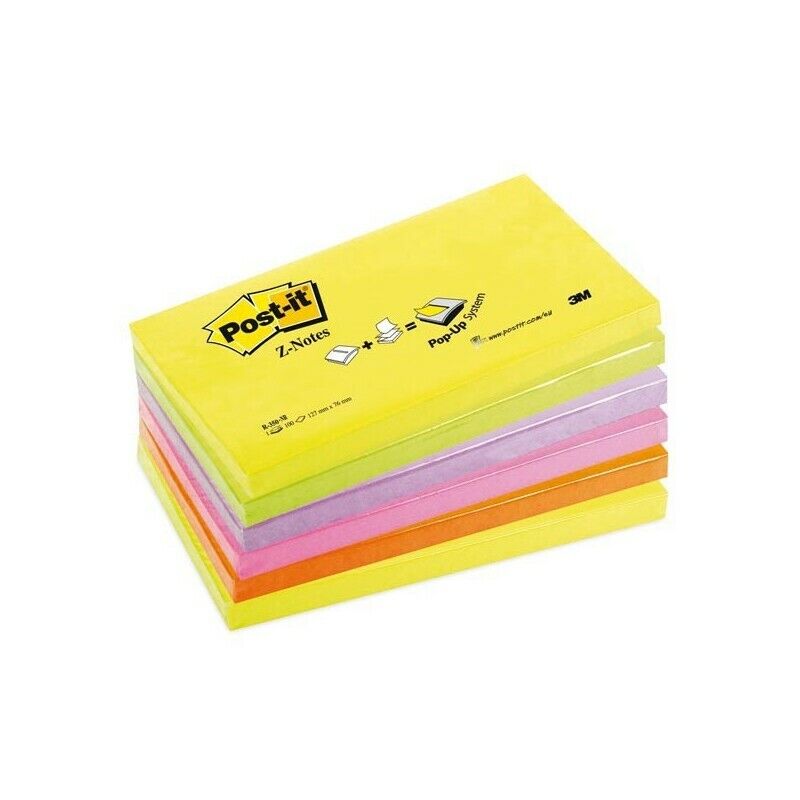 Blocco ricariche Post-it Z-Notes COLORI NEON 76x127 mm. 100 Fg. R350NR (6 Pz)