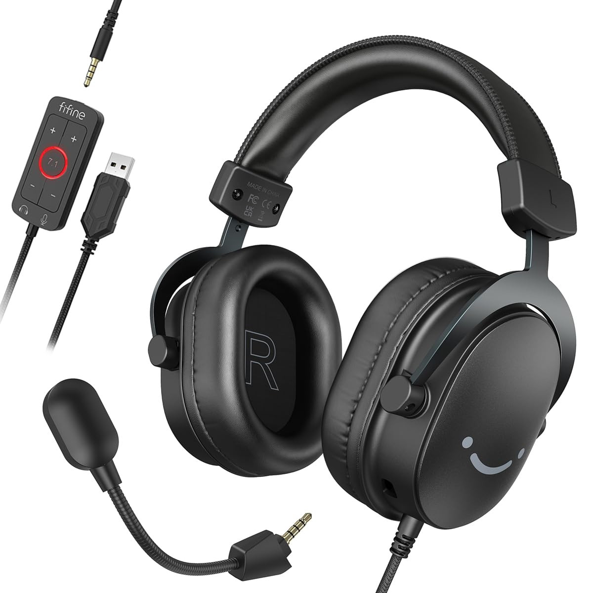 FIFINE Cuffie Gaming con Microfono, Cuffie Over-Ear con Cavo, Cuffie USB (o5U)