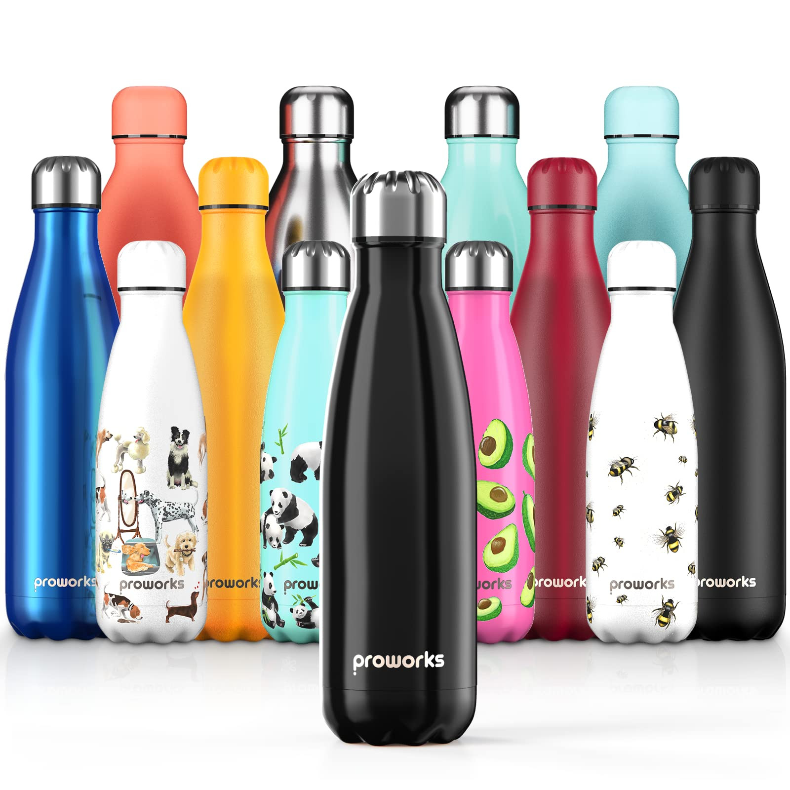 PROWORKS Bottiglia Acqua in Acciaio Inox, Senza BPA Vuoto Isolato (Z1r)