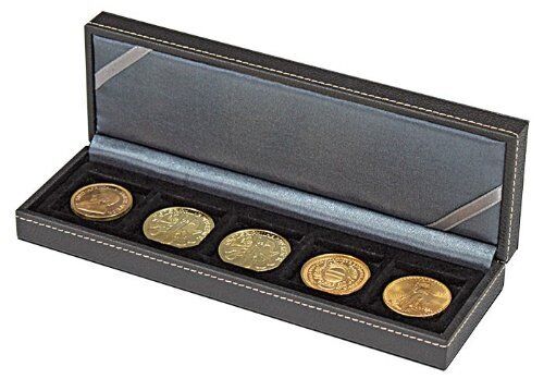 Cofanetto numismatico NERA S con 5 caselle quadrate per monete o capsule (e9d)