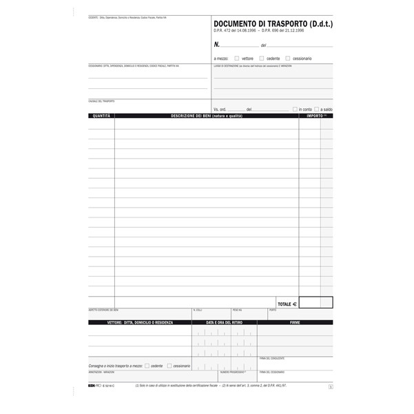 Blocco Buoni di Consegna Edipro - 21x29,7 cm - 25/25/25/25 Fogli Autoricalcanti