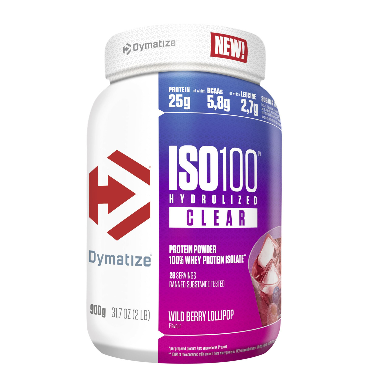 Dymatize ISO 100 Hydrolyzed Clear Wild Berry Lollipop 900g Proteine (p3D)