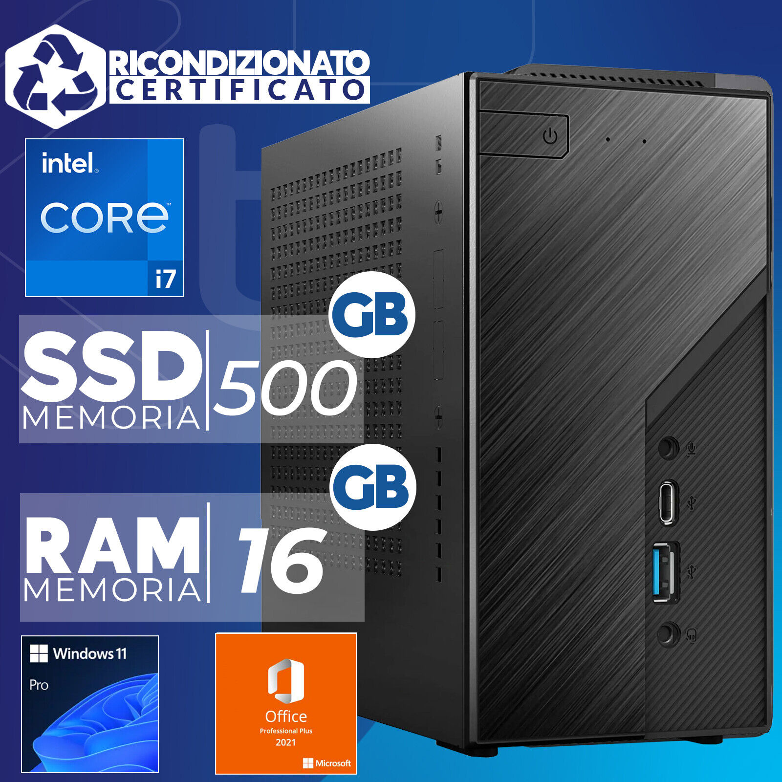 Mini PC Computer Assemblato B760 Intel i5-14400 Ram 16GB SSD 500GB W11 Office21