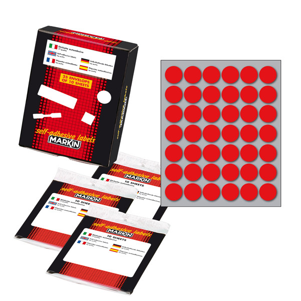 Etichette Adesive Rotonde Markin - 18 mm - 10006RO (Rosso Conf. 10)