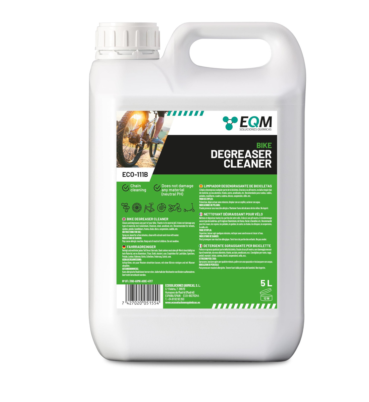 EQM - ECO-111B - Sgrassatore Neutro per Biciclette - 5L - Adatto per (u5f)