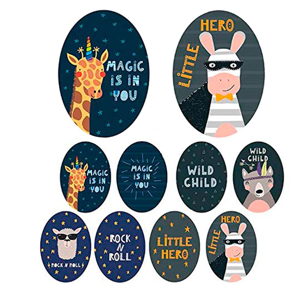8 toppe serigrafate per bambini da stirare sui vestiti. Applicazioni (c3Q)