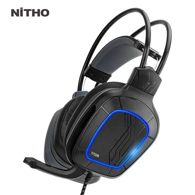 TITAN Black 7.1 Surround Sound GamingHeadset with USB Sound Adapter&Foldable Mic